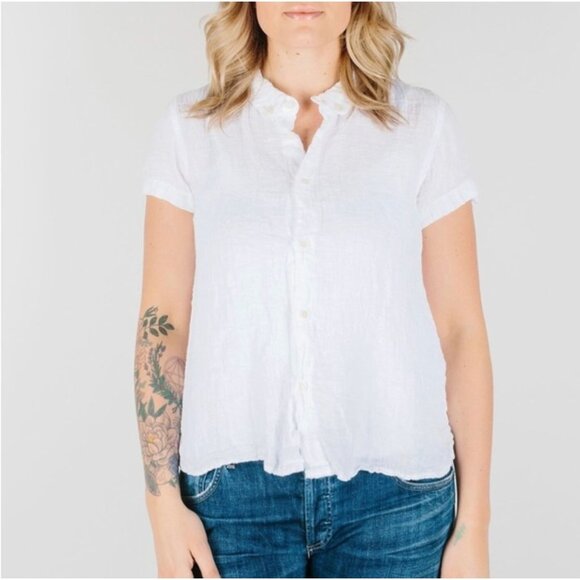 CP Shades Mia Short Sleeve White Linen Button Front Shirt M - Picture 1 of 5